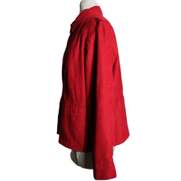 Northern Reflections SZ L Button Up Women's Red Faux Suede Lined Jacket - Picture 5 of 9